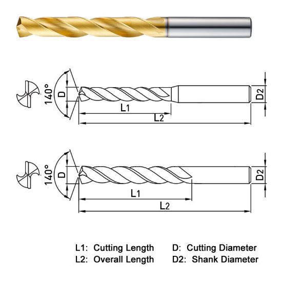 Picture of WIDIN NDPL200 20.00MM DIA 140° Point 2 Flute 5.5-7.5XD Drill