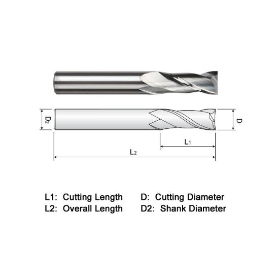 Picture of WIDIN EA302026 DIA 13/32 SH 0.4375 LOC 1.00 OAL 2.7500 End Mill Standard Flute Standard Helix Carbide Uncoated Single End Square Sharp General Purpose