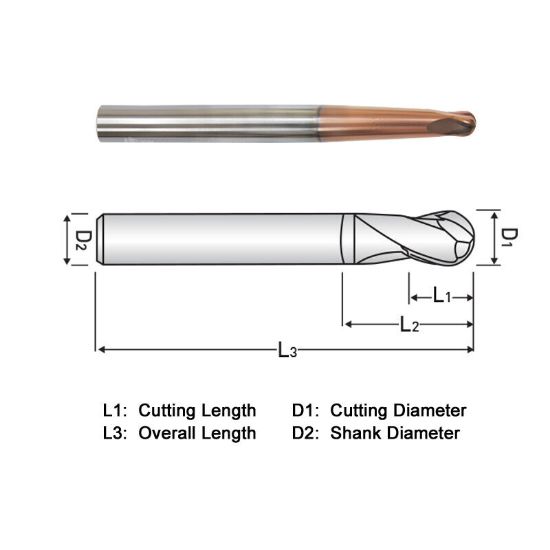 Picture of WIDIN DA734010 DIA 5/16 SH 0.3750 LOC 0.3125 OAL 4.00 End Mill Standard Flute Standard Helix Carbide AlTiN Single End Ball Nose Z-STAR