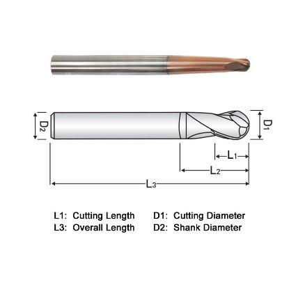 Picture of WIDIN DA734005 DIA 5/32 SH 0.2500 LOC 0.1563 OAL 3.00 End Mill Standard Flute Standard Helix Carbide AlTiN Single End Ball Nose Z-STAR