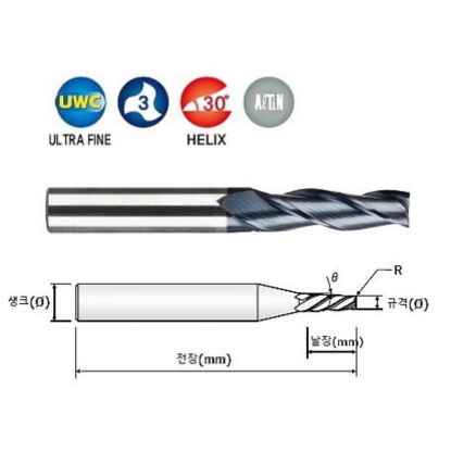 Picture of WIDIN TE50310516 DIA 10MM SH 0.6299 LOC 1.3780 OAL 3.5433 End Mill Taper Flute Carbide AlTiN Single End Square Sharp Z-CLASSIC