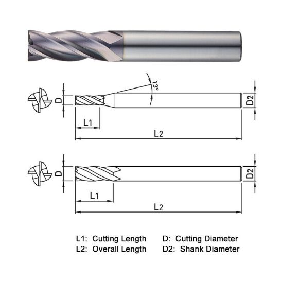 Picture of WIDIN TX304200 DIA 20MM SH 0.7874 LOC 1.4961 OAL 3.9370 End Mill Standard Flute Standard Helix Carbide TiAlN Single End Square Sharp THUNDER
