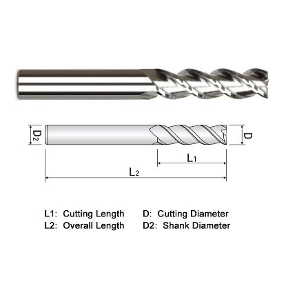 Picture of WIDIN WAE303A024 DIA 3/8 SH 0.3750 LOC 0.50 OAL 2.50 End Mill Standard Flute High Helix Carbide Uncoated Single End Square Sharp ALU-WAVE