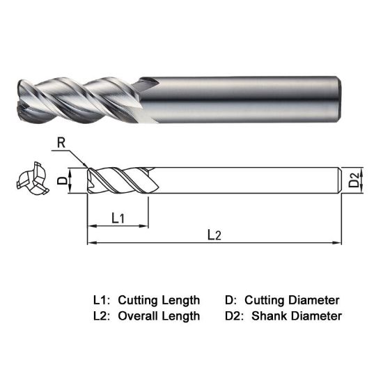 Picture of WIDIN WAR3030605 DIA 6MM SH 0.2362 LOC 0.5906 OAL 1.9685 End Mill Standard Flute High Helix Carbide Uncoated Single End Corner Radius 0.0197 0.50MM ALU-WAVE