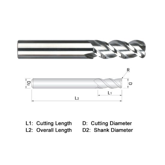 Picture of WIDIN WAR303A016060 DIA 1/4 SH 0.2500 LOC 0.3750 OAL 2.50 End Mill Standard Flute High Helix Carbide Uncoated Single End Corner Radius 0.0600 1.52MM ALU-WAVE