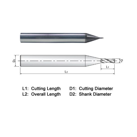 Picture of WIDIN MZ50200701SP DIA 0.18MM SH 0.1250 LOC 0.0150 OAL 1.50 End Mill Standard Flute Standard Helix Carbide DLC Single End Square Sharp Z-CLASSIC