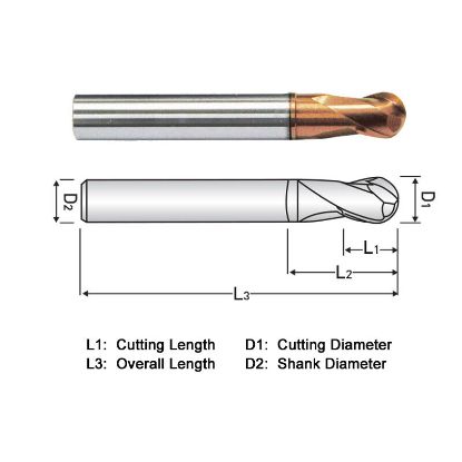 Picture of WIDIN DA702006 DIA 3/16 SH 0.2500 LOC 0.1875 OAL 3.00 End Mill Standard Flute Standard Helix Carbide AlTiN Single End Ball Nose Z-STAR