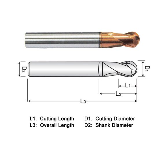 Picture of WIDIN DA702008 DIA 1/4 SH 0.2500 LOC 0.2500 OAL 3.50 End Mill Standard Flute Standard Helix Carbide AlTiN Single End Ball Nose Z-STAR