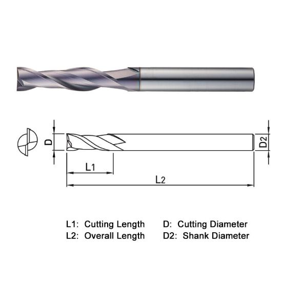 Picture of WIDIN TX222040 DIA 4MM SH 0.1575 LOC 0.7874 OAL 2.3622 End Mill Standard Flute Standard Helix Carbide TiAlN Single End Square Sharp THUNDER