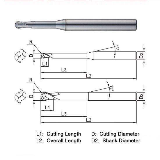 Picture of WIDIN WB71201514S6P DIA 1.50MM SH 0.2362 LOC 0.0591 OAL 1.968 End Mill Standard Flute Variable Helix Carbide AlTiN Single End Ball Nose WINNER 7 PLUS