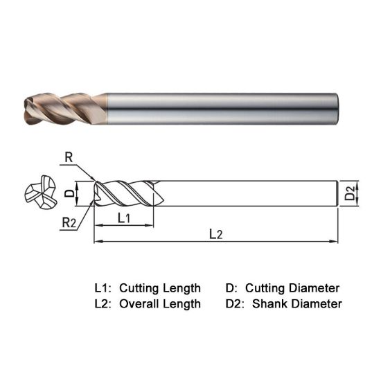 Picture of WIDIN WDR50316005 DIA 16MM SH 0.6299 LOC 1.2598 OAL 5.9055 End Mill Standard Flute Standard Helix Carbide AlTiN Single End Corner Radius 0.0197 0.50MM WINNER