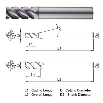 Picture of WIDIN TX304H040 DIA 4MM SH 0.2362 LOC 0.4331 OAL 1.9685 End Mill Standard Flute High Helix Carbide TiAlN Single End Square Sharp THUNDER