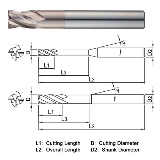 Picture of WIDIN WE51403016 DIA 3MM SH 0.2362 LOC 0.1770 OAL 2.3622 End Mill Standard Flute Standard Helix Carbide AlTiN Single End Square Sharp WINNER