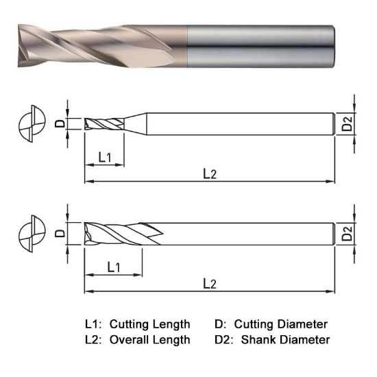 Picture of WIDIN WE502100 DIA 10MM SH 0.3937 LOC 0.9843 OAL 2.9528 End Mill Standard Flute Standard Helix Carbide AlTiN Single End Square Sharp WINNER