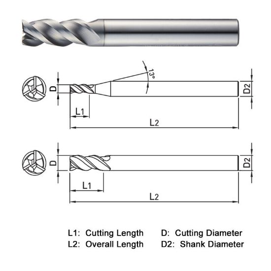 Picture of WIDIN SM503010 DIA 1MM SH 0.1575 LOC 0.0787 OAL 1.7717 End Mill Standard Flute High Helix Carbide TiAlN Single End Square Sharp Z-SUS-MATE