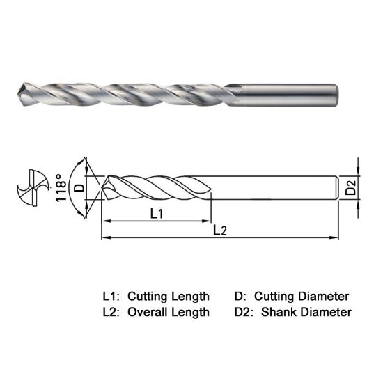 Picture of WIDIN SSDL077 7.70MM DIA 118° Point 2 Flute 8XD Drill