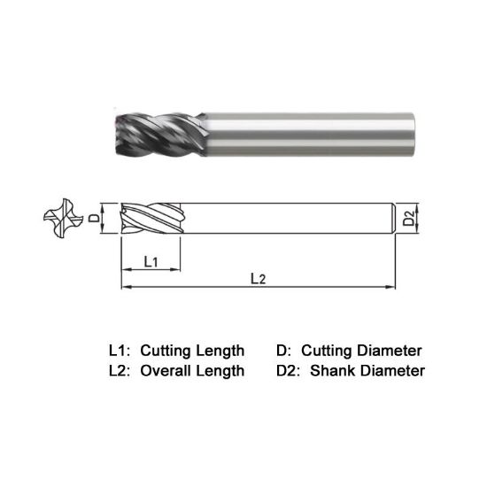 Picture of WIDIN VXE514A022 DIA 11/32 SH 0.3750 LOC 0.8125 OAL 2.50 End Mill Standard Flute Variable Helix Carbide TiAlN Single End Square Sharp VH SERIES