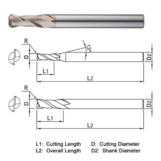 Picture of WIDIN WR5021201080 DIA 12MM SH 0.4724 LOC 1.1811 OAL 3.1496 End Mill Standard Flute Standard Helix Carbide AlTiN Single End Corner Radius 0.0394 1.00MM WINNER
