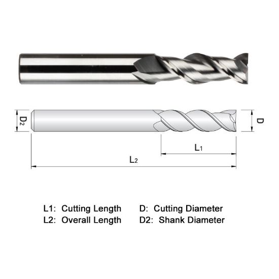 Picture of WIDIN WAE312A016 DIA 1/4 SH 0.2500 LOC 0.7500 OAL 2.50 End Mill Standard Flute High Helix Carbide Uncoated Single End Square Sharp ALU-WAVE