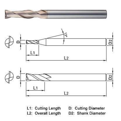 Picture of WIDIN WE52201208 DIA 1.20MM SH 0.2362 LOC 0.3150 OAL 2.362 End Mill Standard Flute Standard Helix Carbide AlTiN Single End Square Sharp WINNER