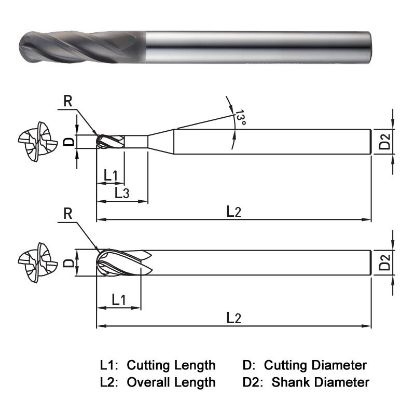 Picture of WIDIN WGB504060090 DIA 6MM SH 0.2362 LOC 0.7874 OAL 3.5433 End Mill Standard Flute Standard Helix Carbide Diamond Single End Ball Nose Z-GRA-MATE