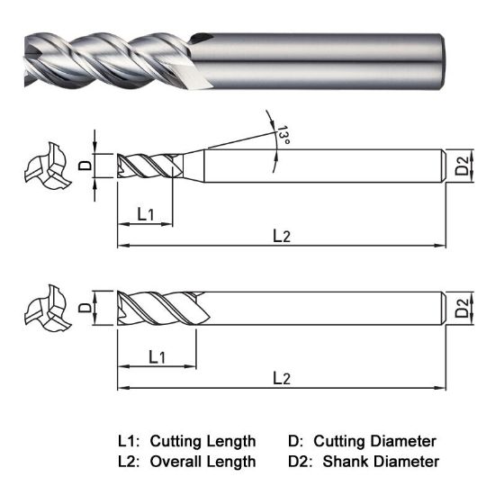 Picture of WIDIN WAE303015-08 DIA 1.50MM SH 0.2362 LOC 0.3150 OAL 2.362 End Mill Standard Flute High Helix Carbide Uncoated Single End Square Sharp ALU-WAVE