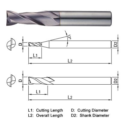 Picture of WIDIN TX202060 DIA 6MM SH 0.2362 LOC 0.7480 OAL 2.5197 End Mill Standard Flute Standard Helix Carbide TiAlN Single End Square Sharp THUNDER