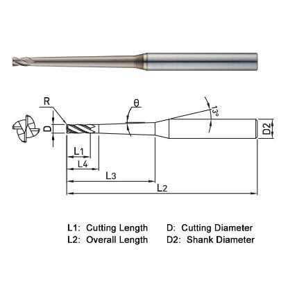 Picture of WIDIN WR544040050140 DIA 4MM SH 0.2362 LOC 0.2362 OAL 3.5433 End Mill Standard Flute Standard Helix Carbide AlTiN Single End Corner Radius 0.0197 0.50MM WINNER