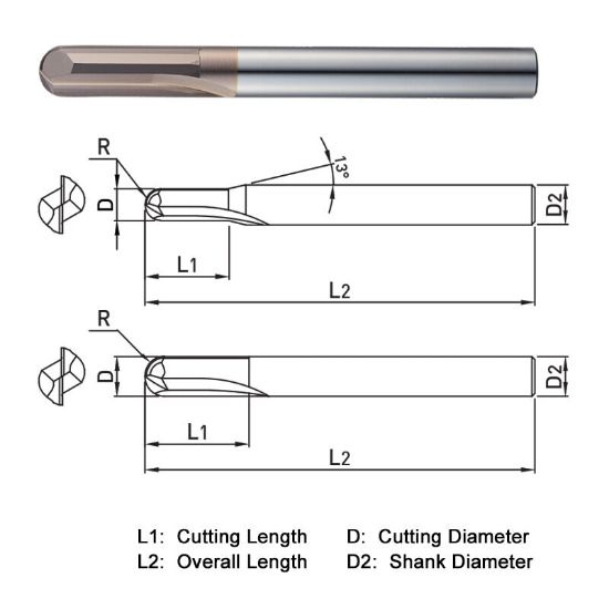 Picture of WIDIN WSB502050 DIA 5MM SH 0.2362 LOC 0.7087 OAL 3.5433 End Mill Standard Flute High Helix Carbide AlTiN Single End Ball Nose WINNER