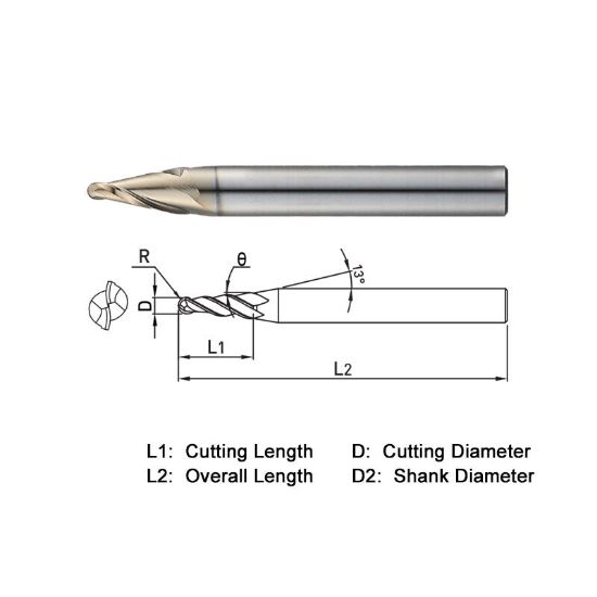 Picture of WIDIN WTE502015015 DIA 1.50MM SH 0.1575 LOC 0.2362 OAL 1.968 End Mill Taper Flute Carbide AlTiN Single End Square Sharp WINNER