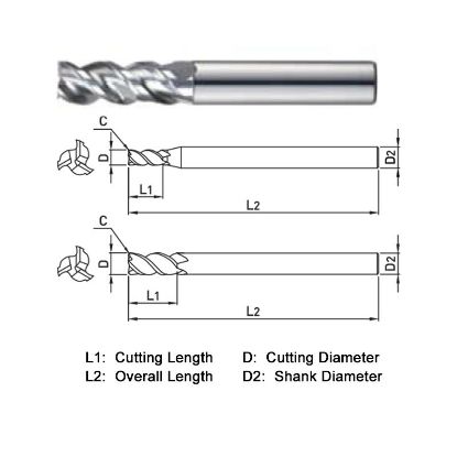 Picture of WIDIN XCC503080 DIA 8MM SH 0.3150 LOC 0.7874 OAL 2.3622 End Mill Standard Flute High Helix Carbide TiAlN Single End 45.0° Chamfer X-STAR