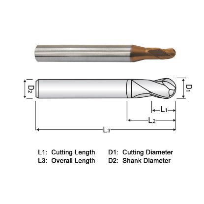 Picture of WIDIN DA703003 DIA 3/32 SH 0.2500 LOC 0.0937 OAL 2.00 End Mill Standard Flute Standard Helix Carbide AlTiN Single End Ball Nose Z-STAR