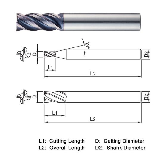 Picture of WIDIN XE504090 DIA 9MM SH 0.3937 LOC 0.7480 OAL 2.7559 End Mill Standard Flute Variable Helix Carbide AlTiN Single End Square Sharp X-STAR