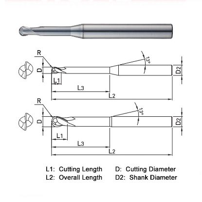 Picture of WIDIN WB712001002P DIA 0.10MM SH 0.1575 LOC 0.0039 OAL 1.574 End Mill Standard Flute Variable Helix Carbide AlTiN Single End SquareBall WINNER 7 PLUS