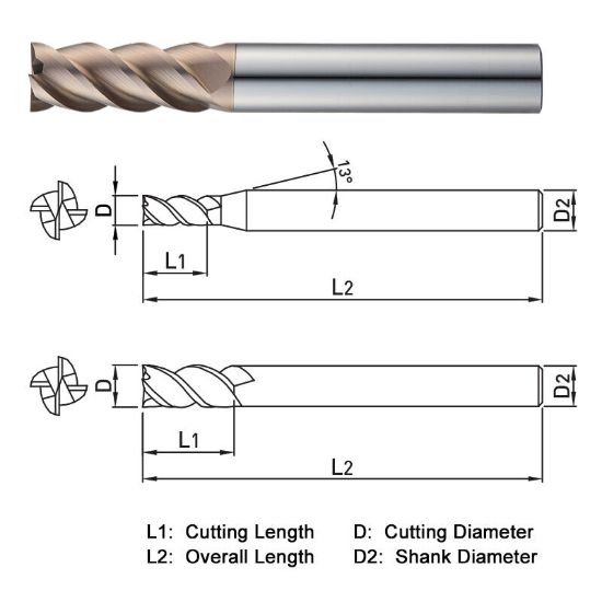Picture of WIDIN WE504H03016 DIA 3MM SH 0.2362 LOC 0.6299 OAL 2.7559 End Mill Standard Flute Standard Helix Carbide AlTiN Single End Square Sharp WINNER