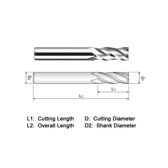 Picture of WIDIN EA304028X DIA 7/16 SH 0.4375 LOC 2.00 OAL 6.00 End Mill Standard Flute Standard Helix Carbide Uncoated Single End Square Sharp General Purpose