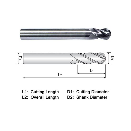 Picture of WIDIN XXB504A032 DIA 1/2 SH 0.50 LOC 1.00 OAL 3.00 End Mill Standard Flute Variable Helix Carbide TiAlN Single End Ball Nose XX-STAR