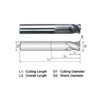 Picture of WIDIN XXR534A016015 DIA 1/4 SH 0.2500 LOC 0.3750 OAL 4.00 End Mill Standard Flute Variable Helix Carbide AlTiN Single End Corner Radius 0.0150 0.38MM XX STAR
