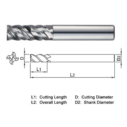 Picture of WIDIN XCE504080 DIA 8MM SH 0.3150 LOC 0.7874 OAL 2.3622 End Mill Standard Flute High Helix Carbide TiAlN Single End Square Sharp X-STAR