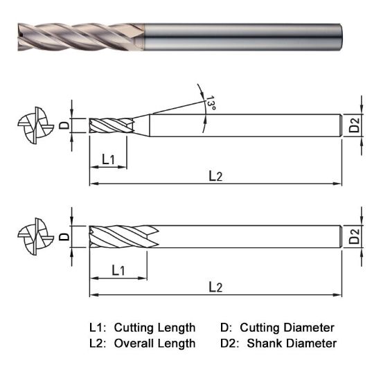 Picture of WIDIN WE524250110 DIA 25MM SH 0.9843 LOC 4.3307 OAL 7.8740 End Mill Standard Flute Standard Helix Carbide AlTiN Single End Square Sharp WINNER