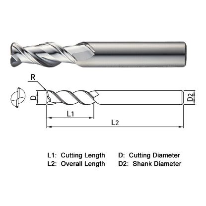 Picture of WIDIN WAR3021440 DIA 14MM SH 0.5512 LOC 1.3780 OAL 3.1496 End Mill Standard Flute High Helix Carbide Uncoated Single End Corner Radius 0.1575 4.00MM ALU-WAVE