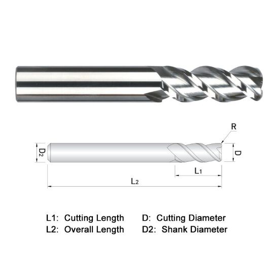 Picture of WIDIN WAR313A064090 DIA 1 SH 1.00 LOC 2.00 OAL 5.00 End Mill Standard Flute High Helix Carbide Uncoated Single End Corner Radius 0.0900 2.29MM ALU-WAVE