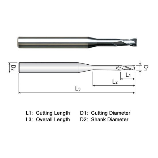 Picture of WIDIN WE7120605 DIA 0.60MM SH 0.1575 LOC 0.0354 OAL 1.771 End Mill Standard Flute Standard Helix Carbide AlTiN Single End Square Sharp Z-CLASSIC