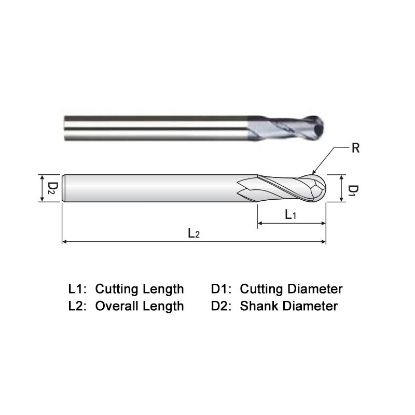 Picture of WIDIN ZB302020 DIA 5/16 SH 0.3125 LOC 0.8125 OAL 2.50 End Mill Standard Flute Standard Helix Carbide AlTiN Single End Ball Nose General Purpose