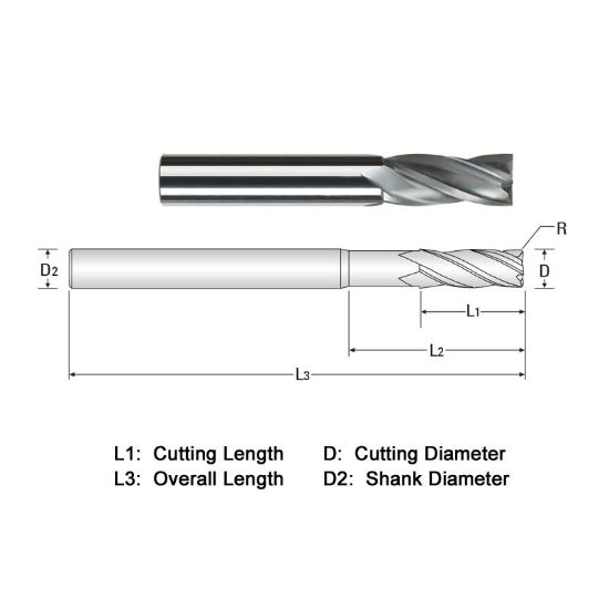 Picture of WIDIN WGE504A006-3 DIA 3/32 SH 0.1250 LOC 0.3750 OAL 3.00 End Mill Standard Flute Standard Helix Carbide Diamond Single End Square Sharp Z-GRA-MATE
