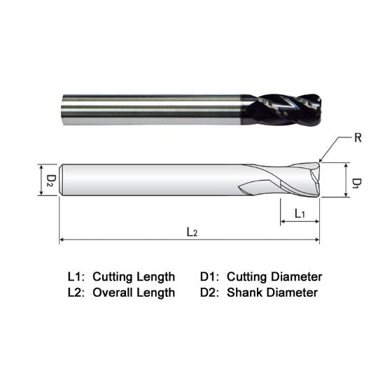 Picture of WIDIN ZR534A02090 DIA 5/16 SH 0.3125 LOC 1.1250 OAL 3.00 End Mill Standard Flute Standard Helix Carbide AlTiN Single End Corner Radius 0.0900 2.29MM Z-CLASSIC