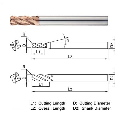 Picture of WIDIN ZR73412003 DIA 12MM SH 0.4724 LOC 1.1811 OAL 4.3307 End Mill Standard Flute Standard Helix Carbide AlTiN Single End Corner Radius 0.0118 0.30MM Z-STAR