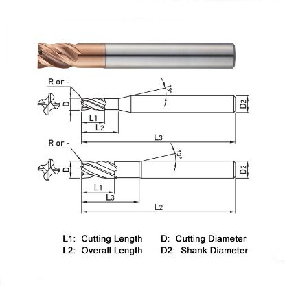 Picture of WIDIN ZS204080 DIA 8MM SH 0.3150 LOC 0.3543 OAL 2.3622 End Mill Standard Flute Standard Helix Carbide AlTiN Single End Corner Radius 0.0079 0.20MM Z-STAR