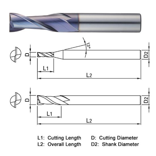 Picture of WIDIN ZE512030 DIA 3MM SH 0.2362 LOC 0.3150 OAL 1.7717 End Mill Standard Flute Standard Helix Carbide AlTiN Single End Square Sharp CLASSIC