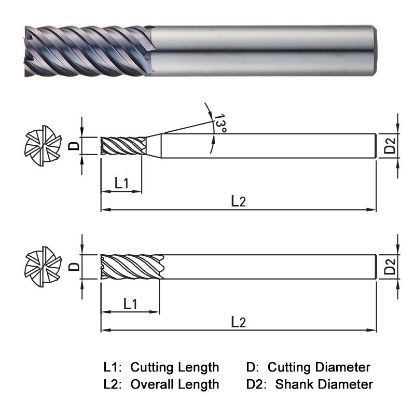 Picture of WIDIN ZE516120 DIA 12MM SH 0.4724 LOC 1.0236 OAL 2.9528 End Mill Standard Flute High Helix Carbide AlTiN Single End Square Sharp CLASSIC